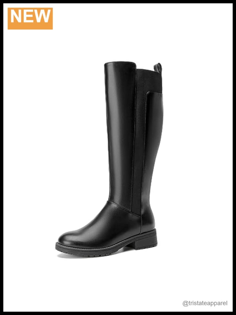 Women's Knee High Stretch Boots Side Zip Wide Calf PU Flat Heel Winter Booties